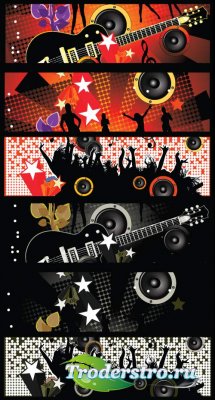 Guitar and the silhouette of girls (Vector)