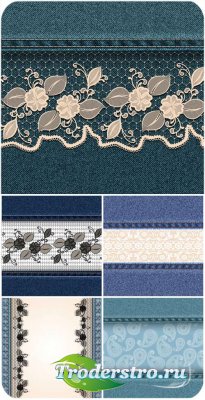       / Vector denim texture with floral patterns