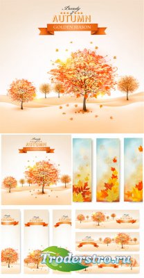  ,      / Autumn backgrounds, banners with trees vector