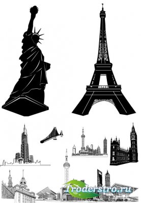 Attractions China Statue of Liberty Eiffel Tower bridge vector