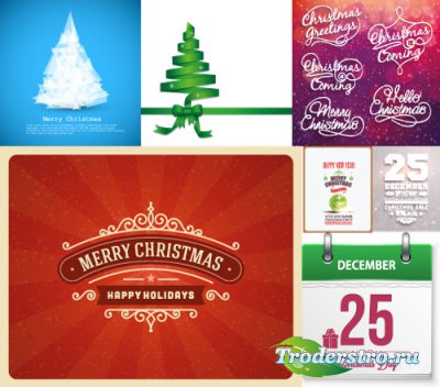 Christmas tree backgrounds inscriptions vector