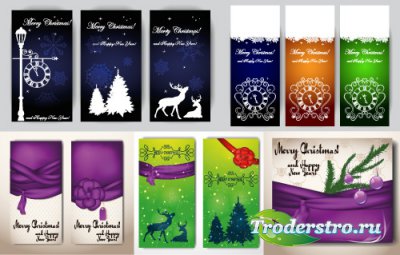 Merry Christmas Cards Reindeer clock tree vector