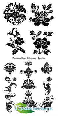 Decorative flowers patterns clipart (vector)