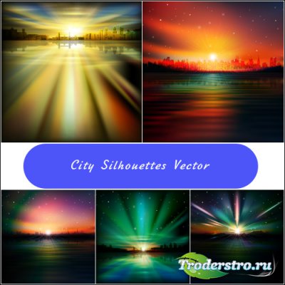 Sunset and sunrise background silhouettes big city (vector)