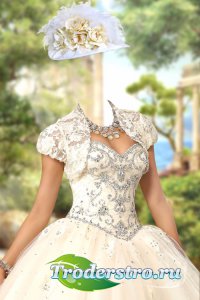 Женский шаблон для фотошопа – В кремовом бальном платье