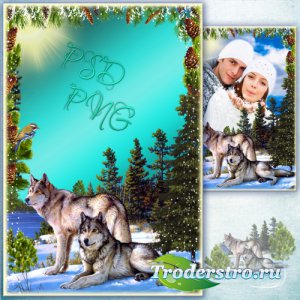 Рамка для фото - Зимний пейзаж с волками