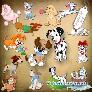 Клипарт - Нарисованные собачки, щенятки на прозрачном фоне