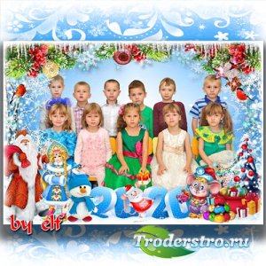 Рамка для фото группы в детском саду - В двери Новый год стучится, Дед Мороз к нам в гости мчится