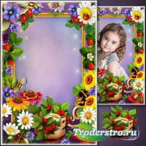Летняя цветочная рамка для оформления фото - Ягодки - цветочки