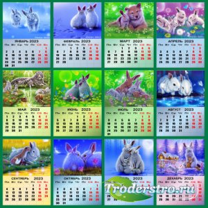 Перекидной календарь на 2023 год с зайцами на ярких, душевных картинах японского художника - анималиста Кентаро Нишино (Kentaro Nishino).